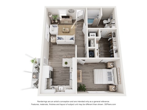 Floor plan for 1 bed, 1 bath, 762 sqft